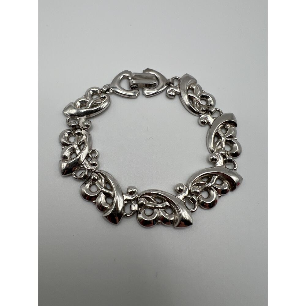 Vintage Marino Silver Tone Link‎ Bracelet Ornate Scroll Baroque Style 6.5